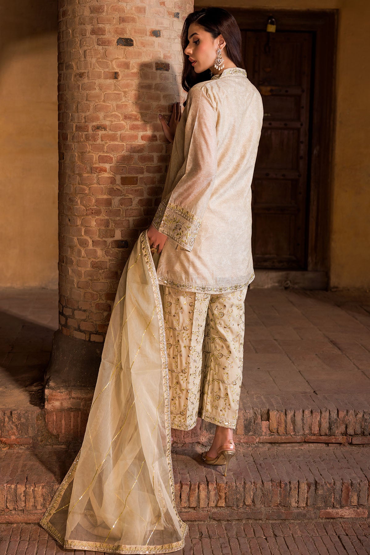 Sandalwood Embroidered Jamavar Salwar Kameez (3-Piece) - Image 5