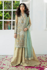 Golden Ferozi Embellished Jamawar Salwar Kameez (3-Piece) - Image 2