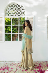 Golden Ferozi Embellished Jamawar Salwar Kameez (3-Piece) - Image 3