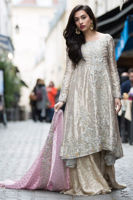 Pakistani Champagne Hand-Embroidered Jamawar Dhaka Pajama (3-Piece) - Image 2