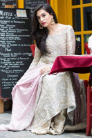 Pakistani Champagne Hand-Embroidered Jamawar Dhaka Pajama (3-Piece) - Image 3