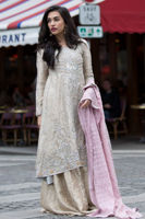 Pakistani Champagne Hand-Embroidered Jamawar Dhaka Pajama (3-Piece) - Image 4