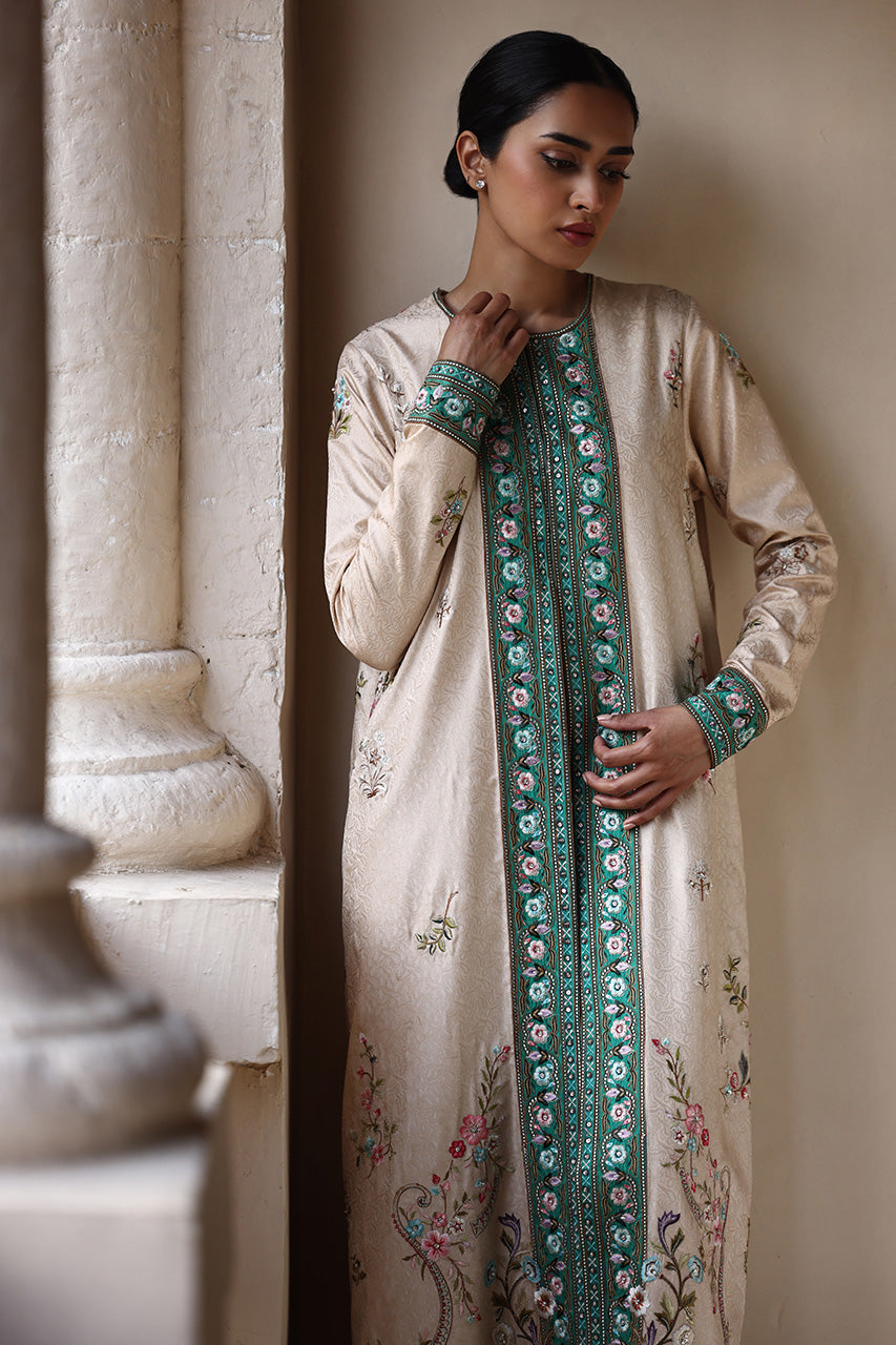Pakistani Champagne Embroidered Self Jamawar Salwar Kameez (2-Piece) - Image 3