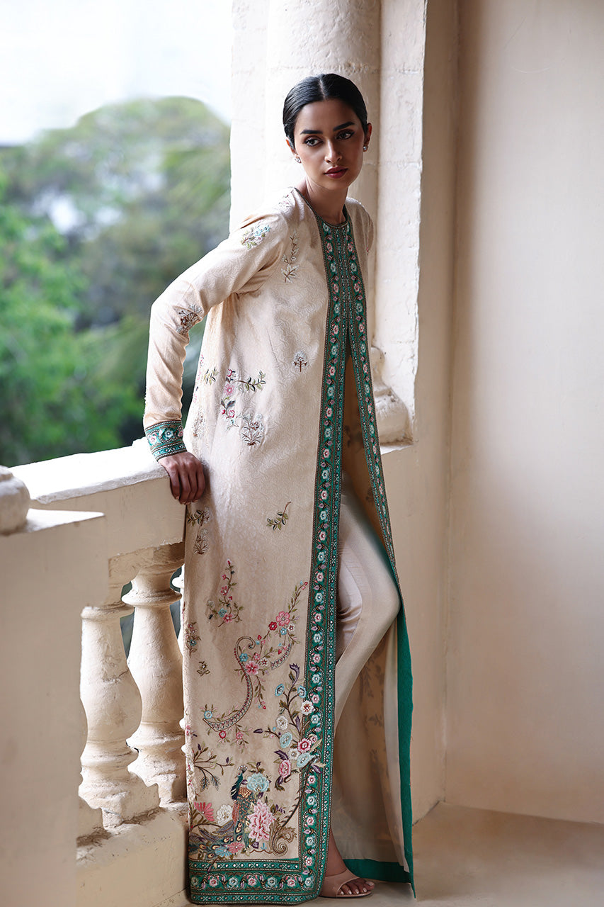 Pakistani Champagne Embroidered Self Jamawar Salwar Kameez (2-Piece) - Image 5