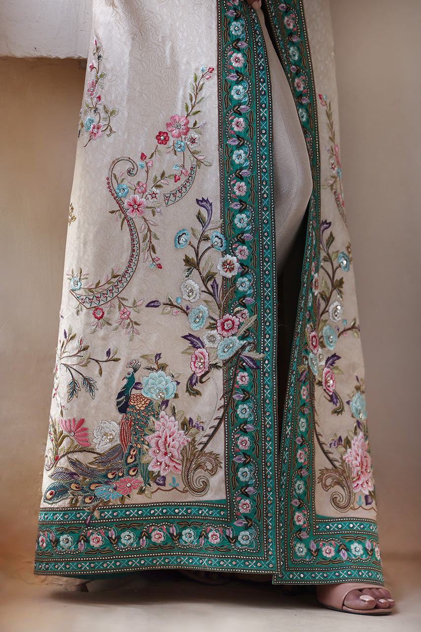 Pakistani Champagne Embroidered Self Jamawar Salwar Kameez (2-Piece) - Image 6