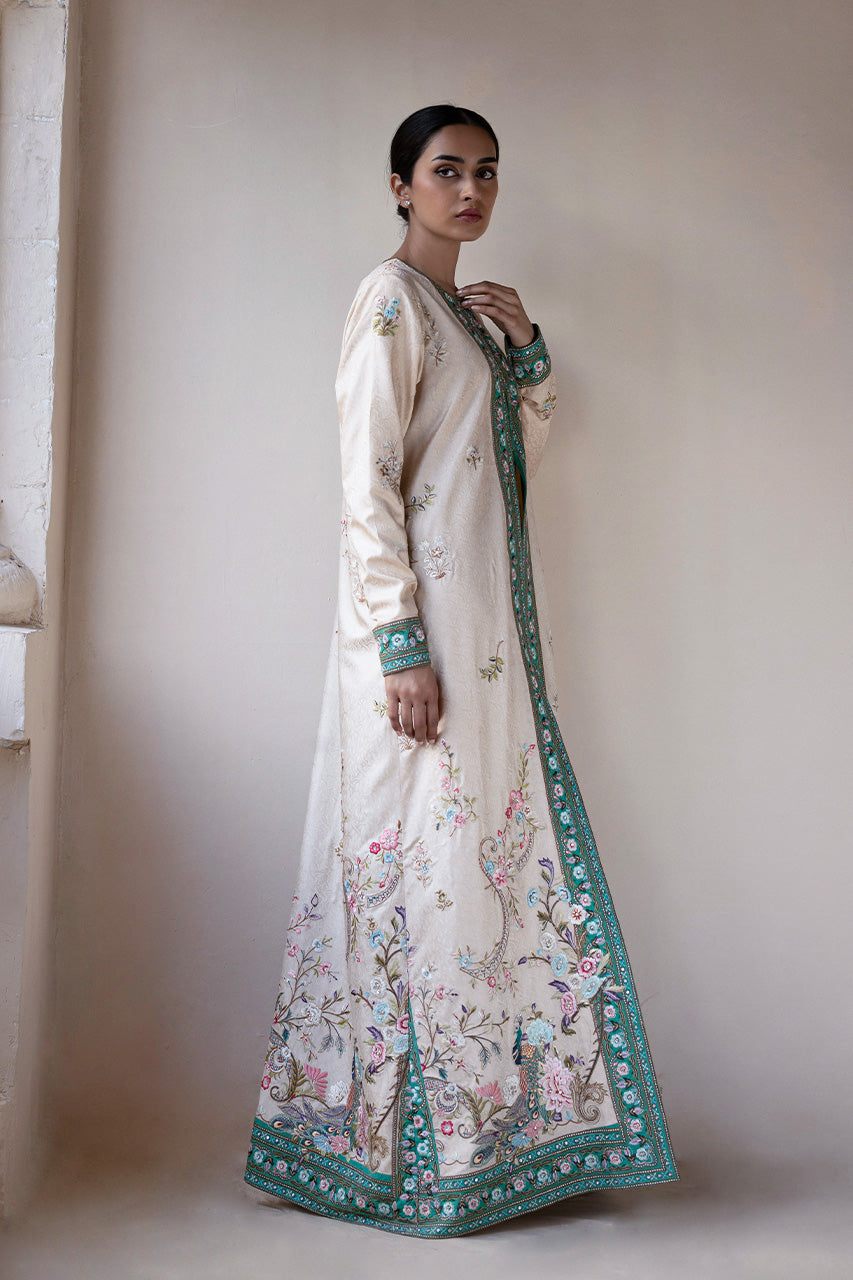 Pakistani Champagne Embroidered Self Jamawar Salwar Kameez (2-Piece) - Image 7