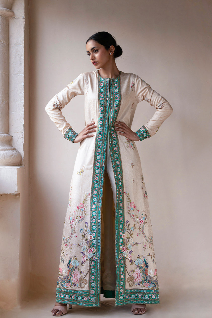 Pakistani Champagne Embroidered Self Jamawar Salwar Kameez (2-Piece) - Image 9