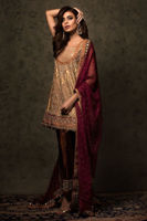 Gold Zardozi Gota Jamawar Short Frock (3-Piece) - Image 2