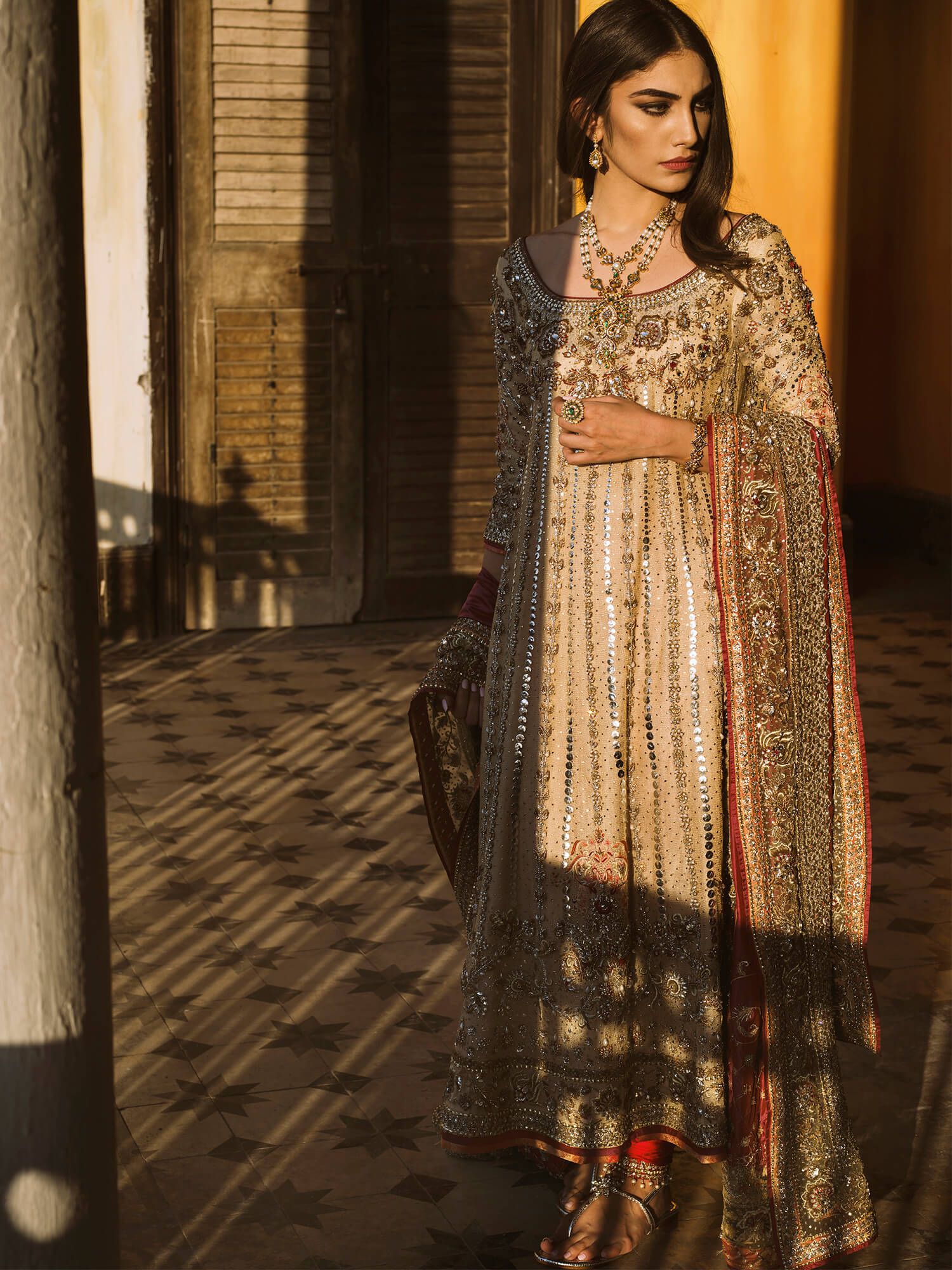 Pink Zardozi Kathan Silk Bridal Shirt (3-Piece) - Image 3