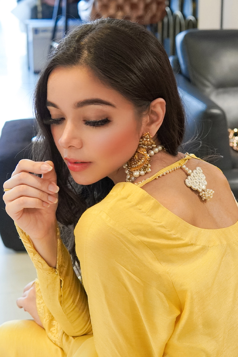 Golden Yellow Embroidered Korean Raw Silk Salwar Kameez (3-Piece) - Image 4