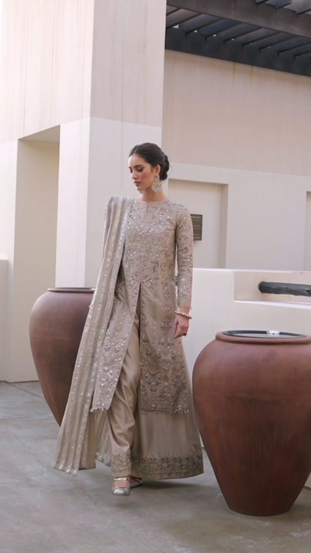 Pakistani Gold Embroidered Korean Raw Silk Jacket (3-Piece) - Image 7