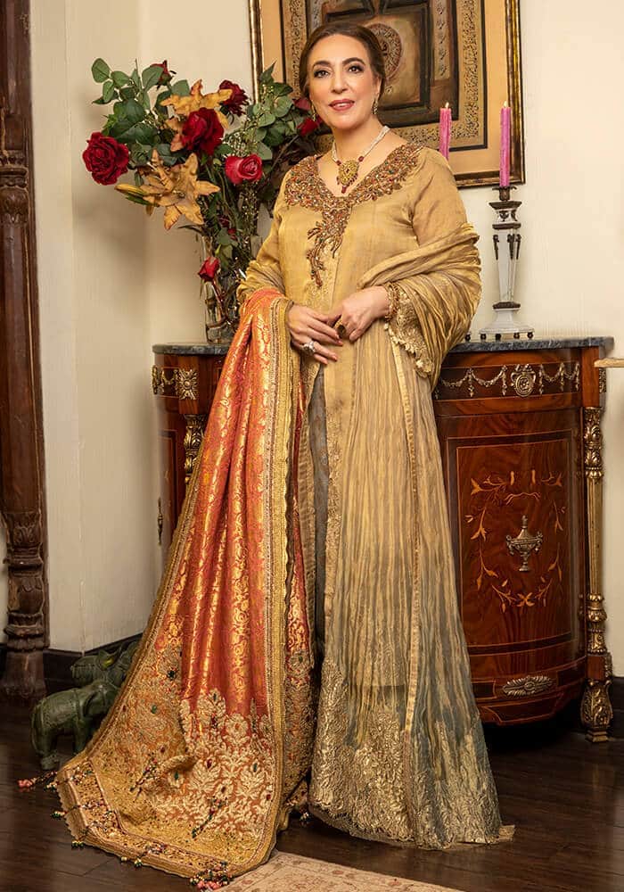 Jade Gold Kundan Zari Zardozi Salwar Kameez (3-Piece) - Image 1