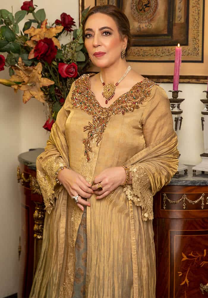 Jade Gold Kundan Zari Zardozi Salwar Kameez (3-Piece) - Image 4