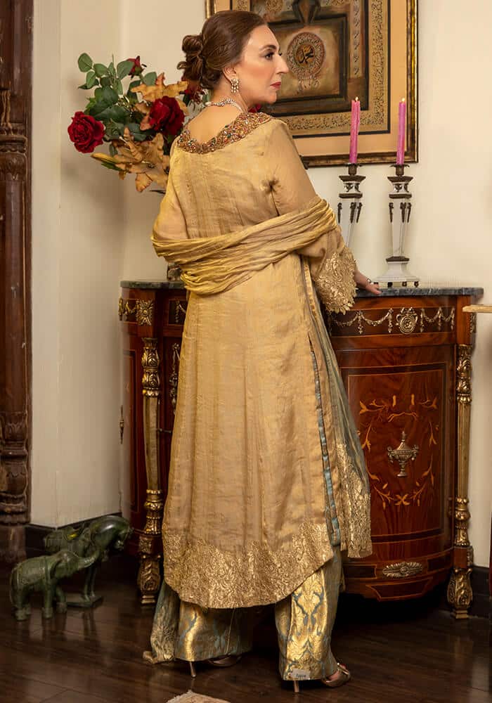 Jade Gold Kundan Zari Zardozi Salwar Kameez (3-Piece) - Image 5