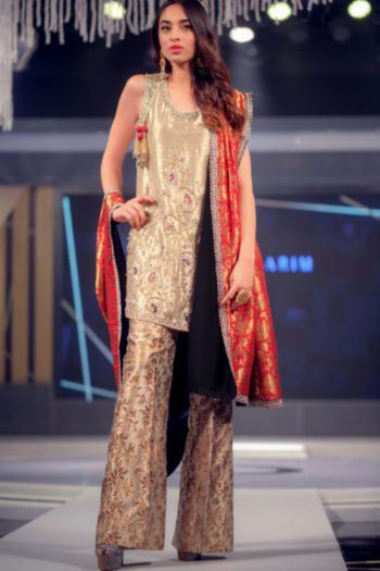 Gold Embroidered Lamé Salwar Kameez (3-Piece) - Image 1