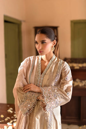 Rose Gold Mukesh & Mirror Lamé Salwar Kameez (3-Piece) - Image 2