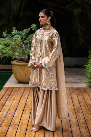 Golden Mukesh Kora Dabka Lamé Salwar Kameez (3-Piece) - Image 3