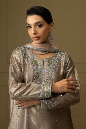 Rose Gold Embroidered Lamè Salwar Kameez (3-Piece) - Image 2