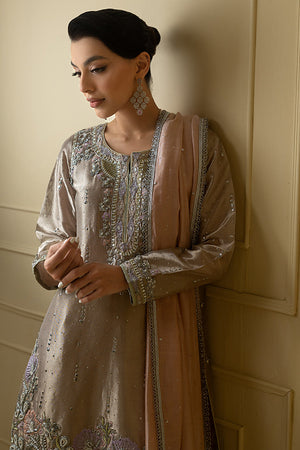 Rose Gold Embroidered Lamè Salwar Kameez (3-Piece) - Image 3