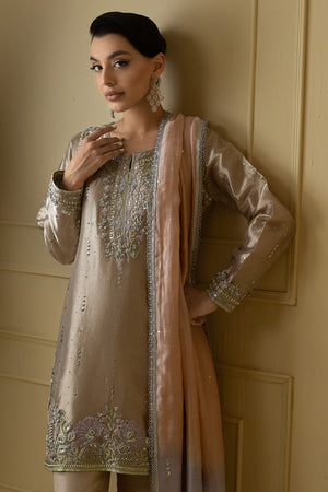 Rose Gold Embroidered Lamè Salwar Kameez (3-Piece) - Image 4