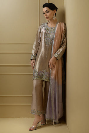 Rose Gold Embroidered Lamè Salwar Kameez (3-Piece) - Image 5