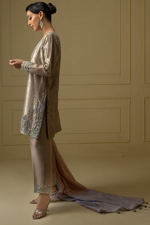 Rose Gold Embroidered Lamè Salwar Kameez (3-Piece) - Image 6