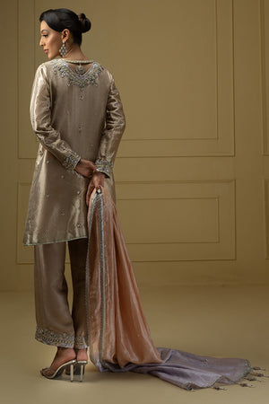 Rose Gold Embroidered Lamè Salwar Kameez (3-Piece) - Image 7