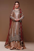 Rose Gold Embroidered Lamé Bridal Salwar Kameez (3-Piece) - Image 2