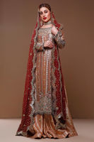 Rose Gold Embroidered Lamé Bridal Salwar Kameez (3-Piece) - Image 3
