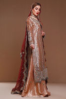 Rose Gold Embroidered Lamé Bridal Salwar Kameez (3-Piece) - Image 4