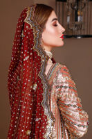 Rose Gold Embroidered Lamé Bridal Salwar Kameez (3-Piece) - Image 7