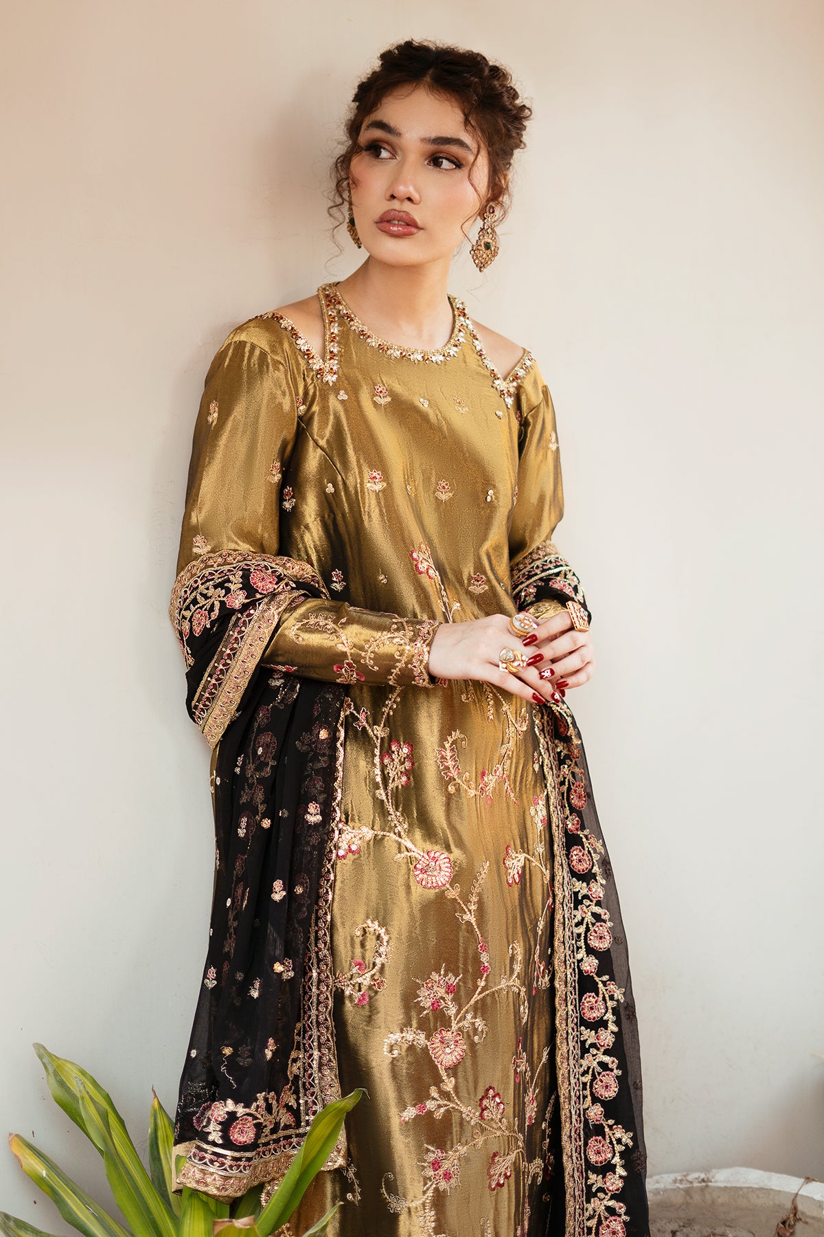 Antique Gold Embroidered Masoori Salwar Kameez (3-Piece) - Image 5