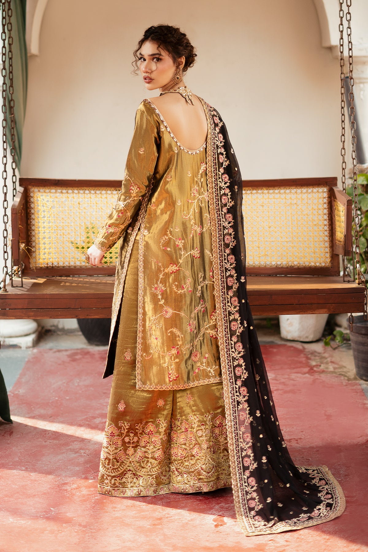 Antique Gold Embroidered Masoori Salwar Kameez (3-Piece) - Image 6