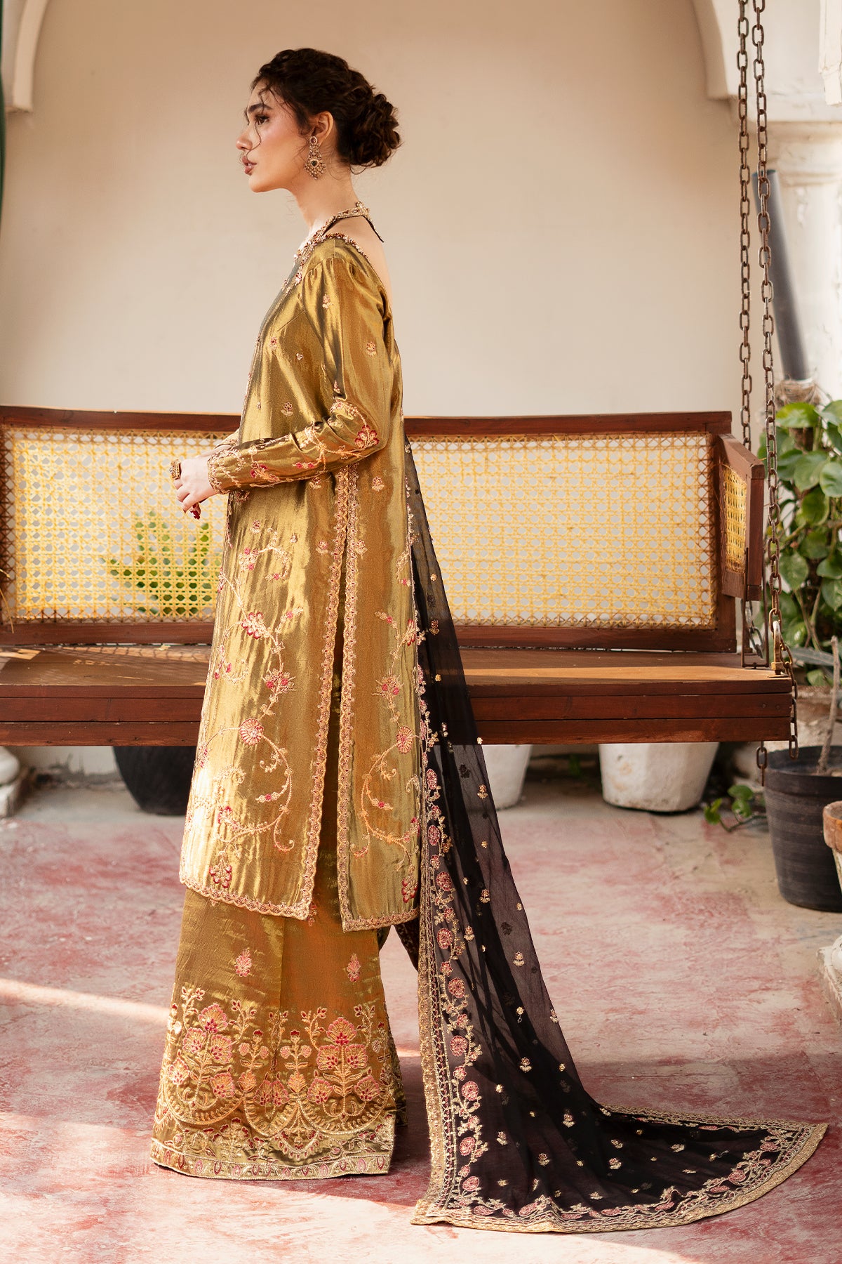 Antique Gold Embroidered Masoori Salwar Kameez (3-Piece) - Image 7