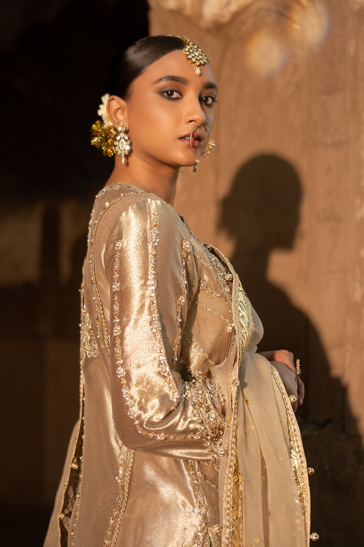 Gold Zardozi Tissue Masoori Salwar Kameez (3-Piece) - Image 1