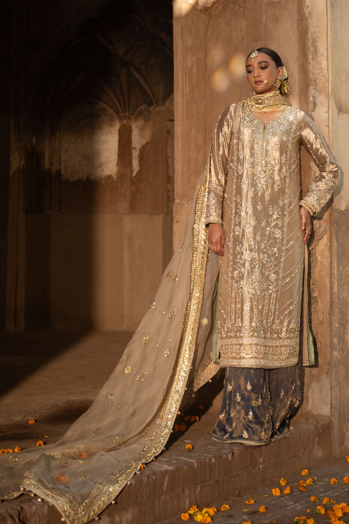Gold Zardozi Tissue Masoori Salwar Kameez (3-Piece) - Image 2