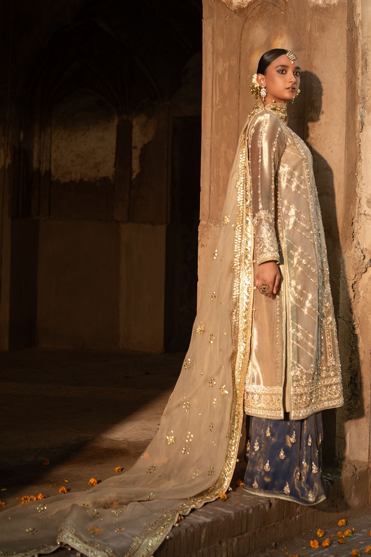 Gold Zardozi Tissue Masoori Salwar Kameez (3-Piece) - Image 3