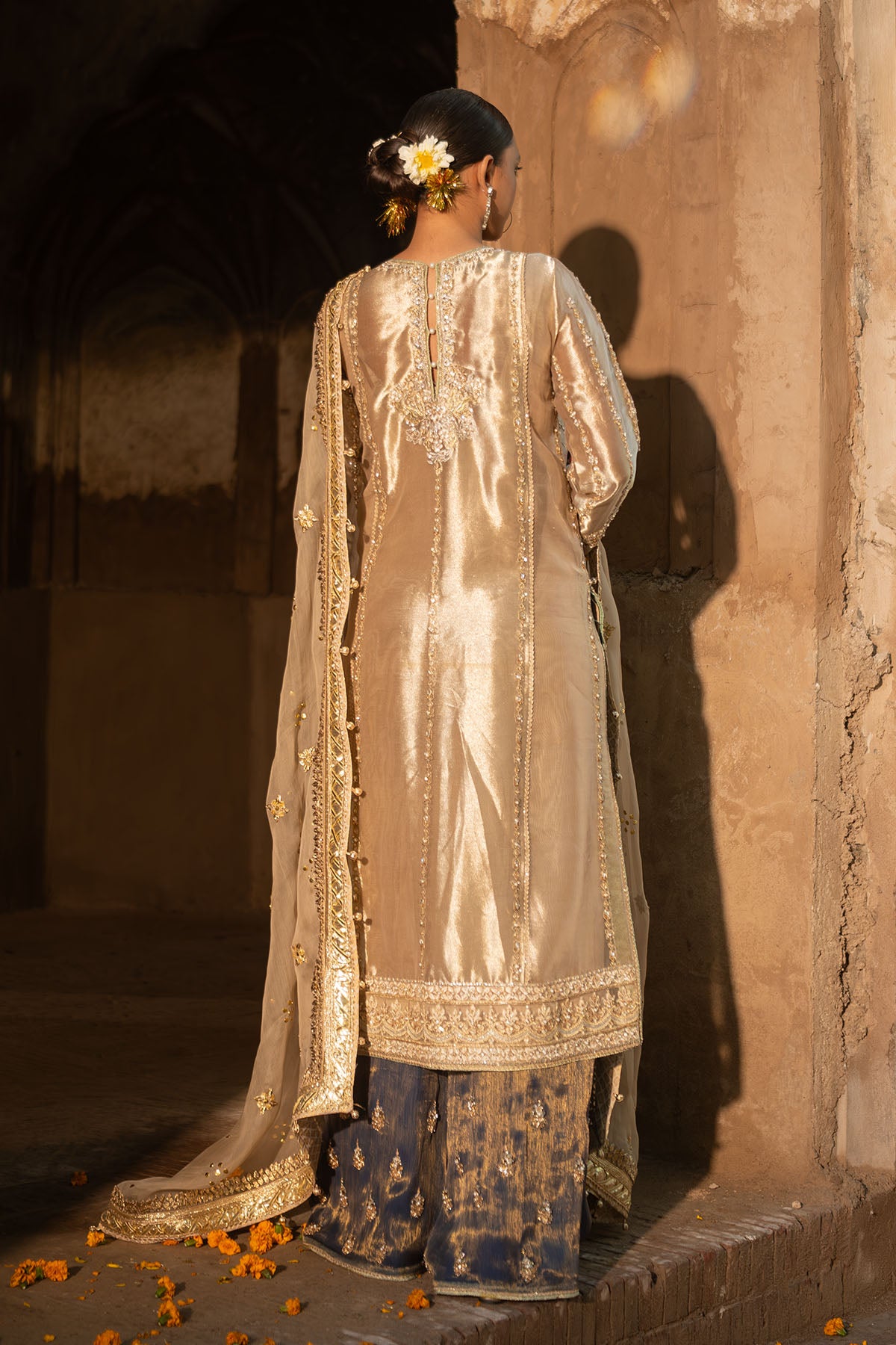 Gold Zardozi Tissue Masoori Salwar Kameez (3-Piece) - Image 4