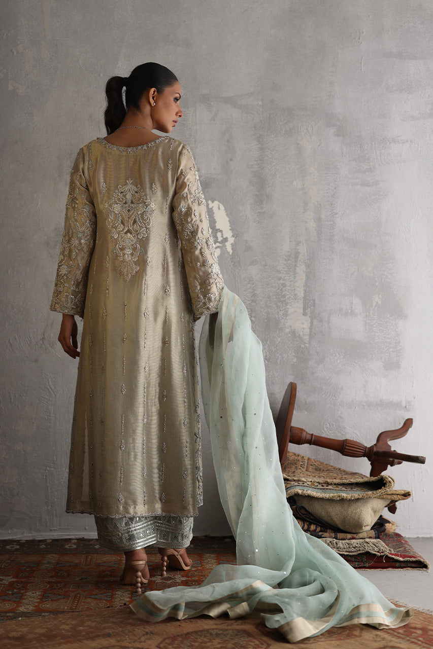 Champagne Zardozi Meysuri Kameez with Culottes (3-Piece) - Image 2