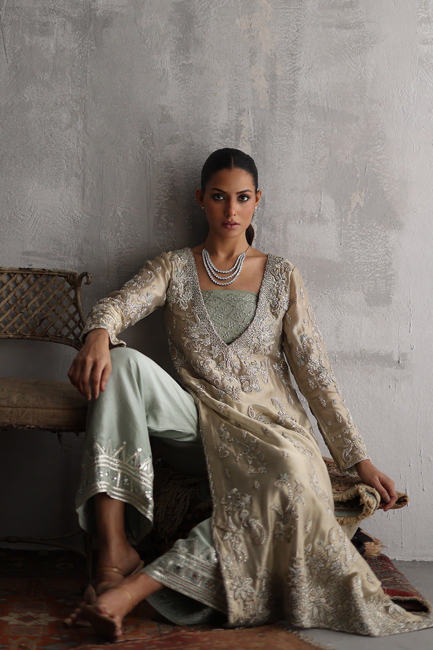 Champagne Zardozi Meysuri Kameez with Culottes (3-Piece) - Image 7