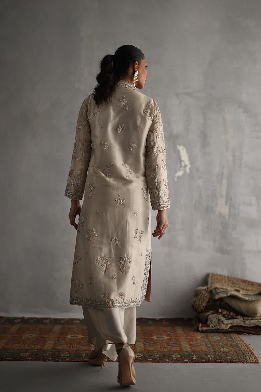 Champagne Zardozi Meysuri Jacket with Silk Culottes (2-Piece) - Image 2