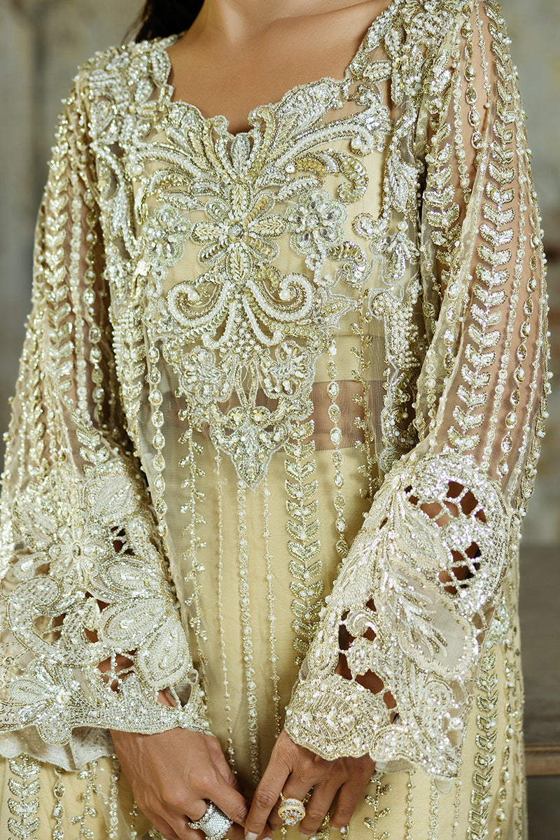 Golden Embroidered Net Long Shirt with Raw Silk Trousers (2-Piece) - Image 13