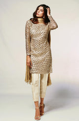 Gold Gota Net Tunic with Raw Silk Pants (2-Piece) - Image 2