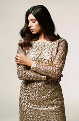 Gold Gota Net Tunic with Raw Silk Pants (2-Piece) - Image 3