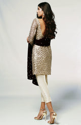 Gold Gota Net Tunic with Raw Silk Pants (2-Piece) - Image 5