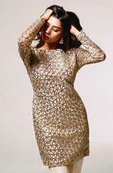 Gold Gota Net Tunic with Raw Silk Pants (2-Piece) - Image 6