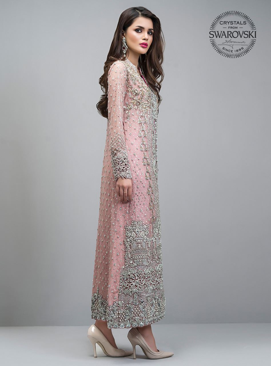 Pakistani Rose Gold Embroidered Net Front-Open Jacket (3-Piece) - Image 2
