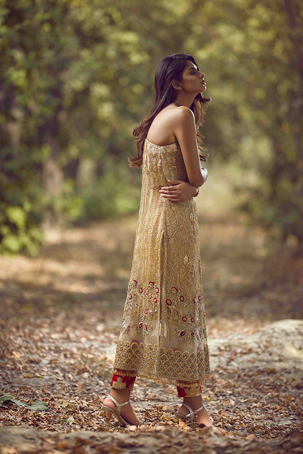 Gold Embroidered Net Salwar Kameez (2-Piece) - Image 3