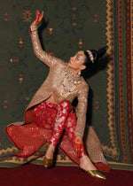 Pakistani Red Adda Work Organza Jacket with Banarsi Churidar (3-Piece) - Image 10