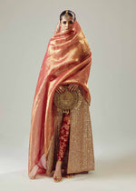 Pakistani Red Adda Work Organza Jacket with Banarsi Churidar (3-Piece) - Image 11